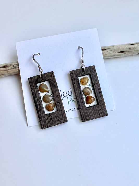 Oregon Coast Sugar Agate in Resin with Rectangle Walnut Wood Earrings
