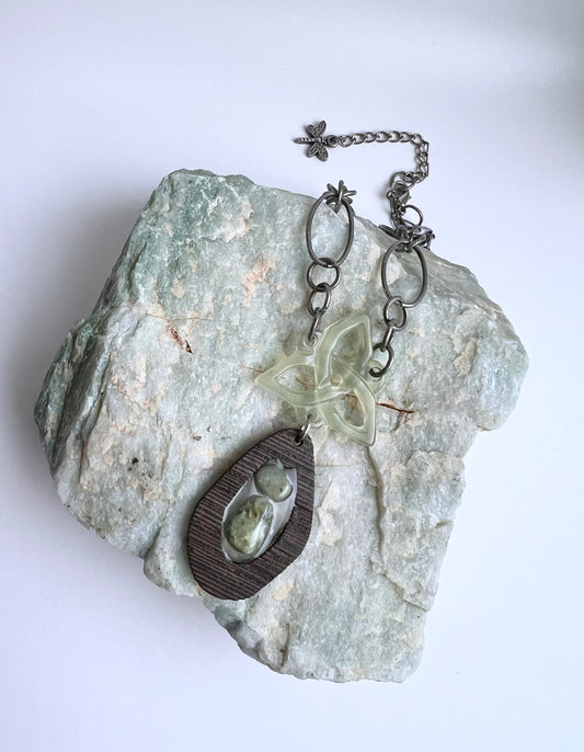 Northern California Serpentine in Resin with Vintage Jade Pendant Necklace