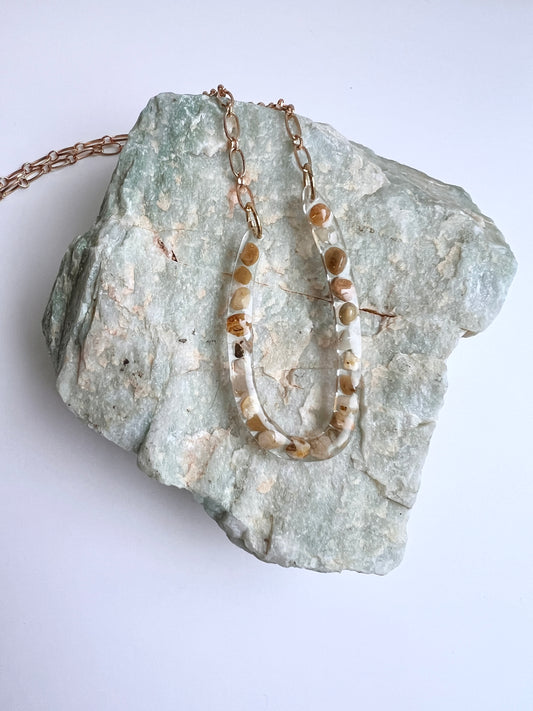 Oregon Agate in Resin Horseshoe Pendant Necklace