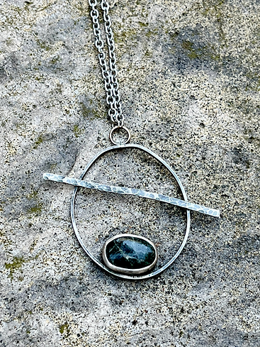 Oxidized Sterling Silver Oval Pendant Necklace with Northern California Black Jade
