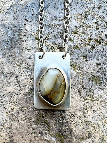 Lightly Oxidized Sterling Silver Rectangle Serpentine Pendant Necklace