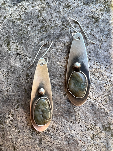 Oxidized Sterling Silver Teardrop Earrings with Serpentine
