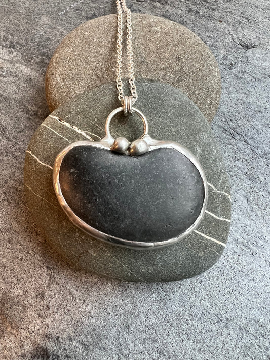 Tiffany Soldered Heart Basalt Stone Pendant Necklace