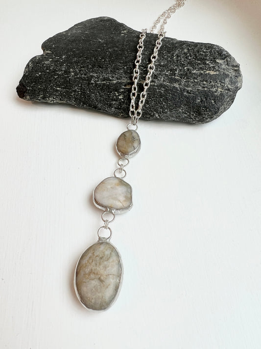 Tiffany Soldered 3-Stone Northern California Quartz Chalcedony Pendant Necklace