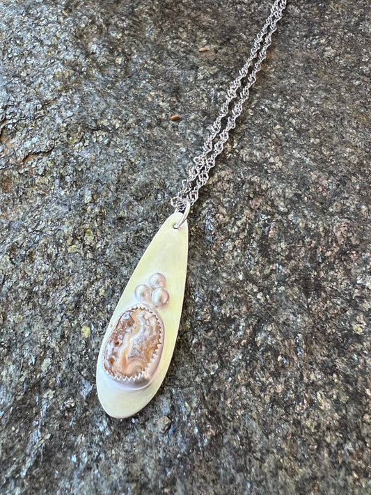 Sterling Silver Teardrop Pendant Necklace with Oregon Coast Banded Agate