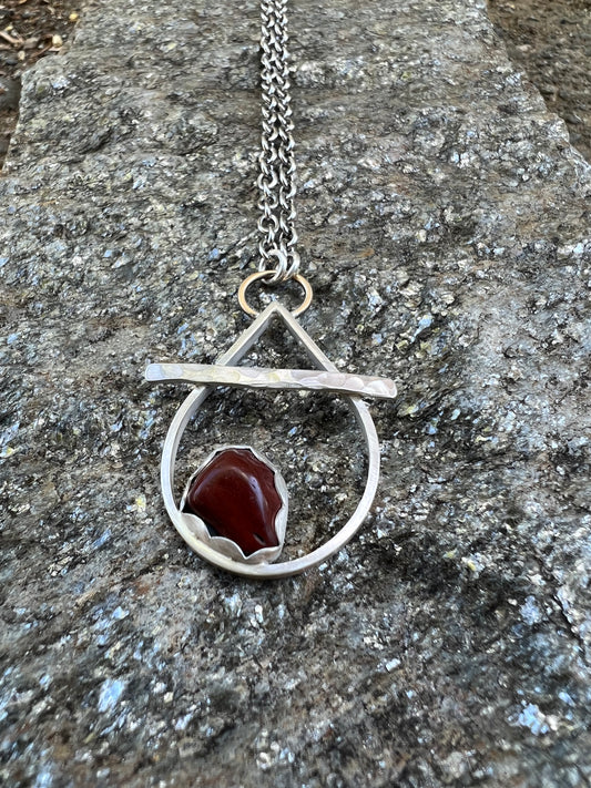 Sterling Silver Teardrop Bar Pendant Necklace with Oregon Red Jasper