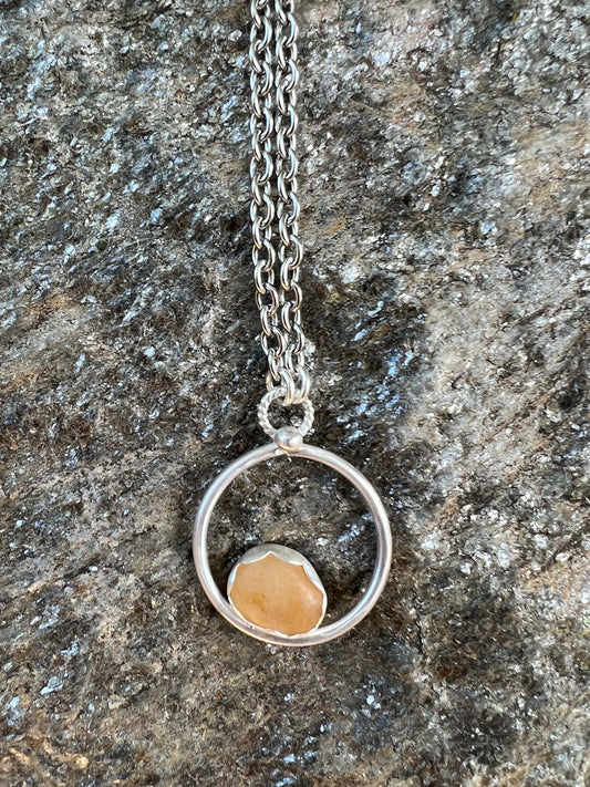 Sterling Silver Circle Pendant Necklace with Oregon Agate